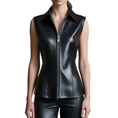 Chemise femme sans manches en agneau noir modèle Sterna