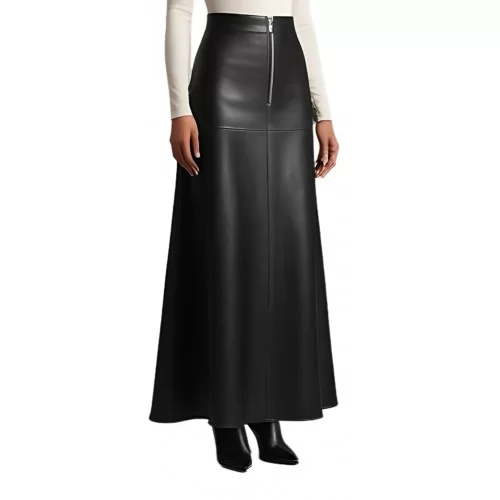 Jupe longue en cuir d'agneau noir modèle Philipinon
