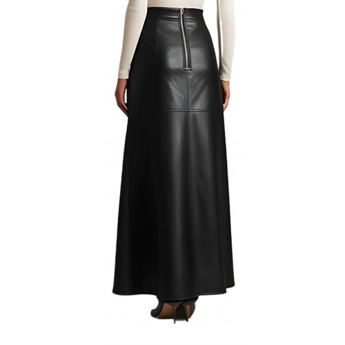 Jupe longue en cuir d'agneau noir modèle Philipinon