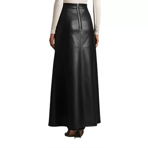 Jupe longue en cuir d'agneau noir modèle Philipinon