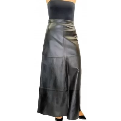 Jupe longue en cuir d'agneau noir modèle Noméa
