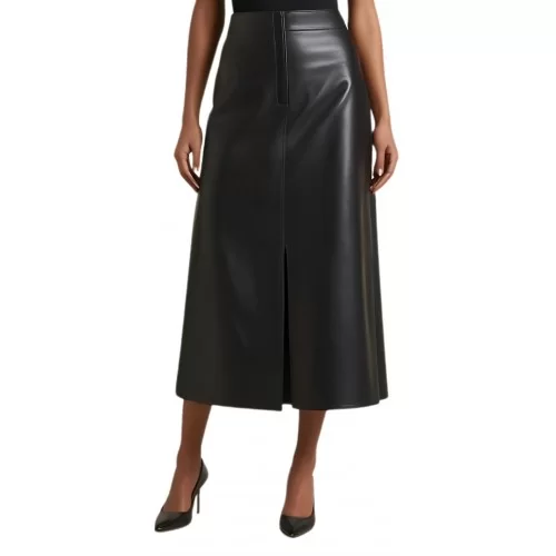 Jupe longue évasée en cuir d'agneau noir modèle Gamina