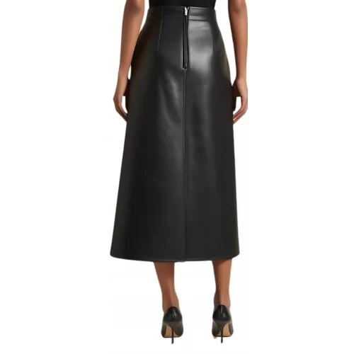 Jupe longue évasée en cuir d'agneau noir modèle Gamina