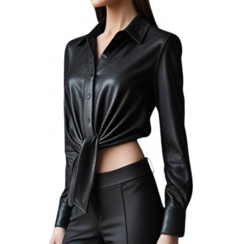 Chemise femme courte en agneau noir modèle Elvire
