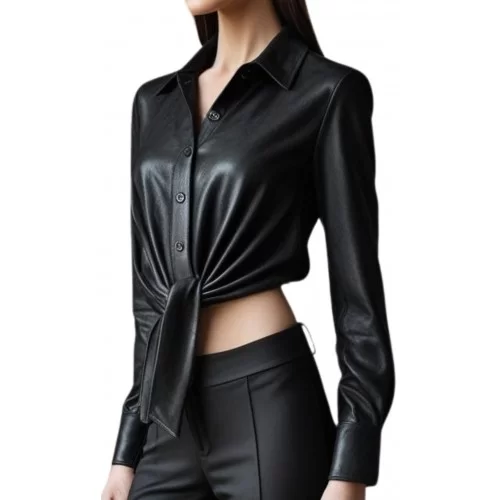 Chemise femme courte en agneau noir modèle Elvire