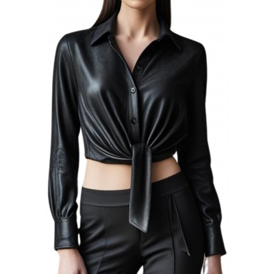 Chemise femme courte en agneau noir modèle Elvire