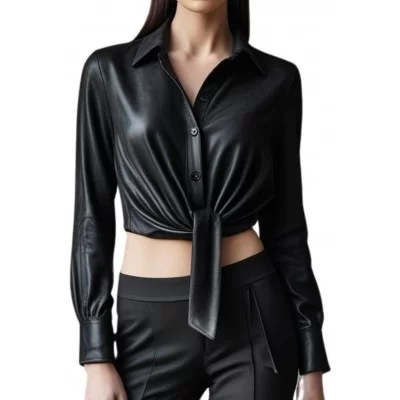Chemise femme courte en agneau noir modèle Elvire