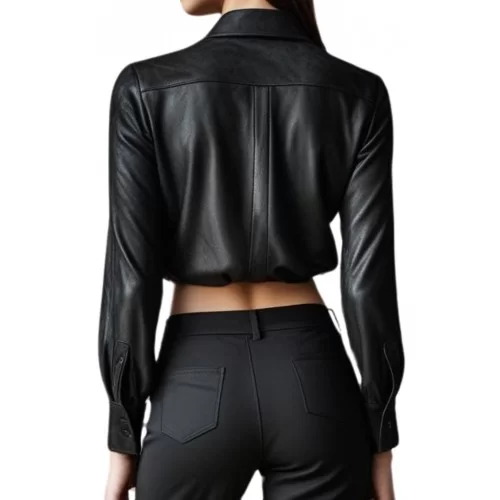 Chemise femme courte en agneau noir modèle Elvire