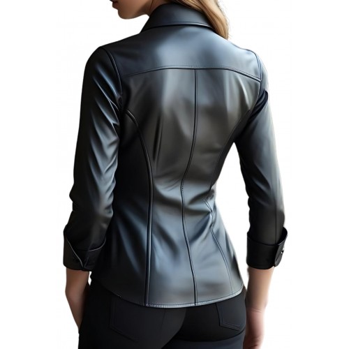 Chemise femme en cuir d'agneau manches longues modèle Frizzale