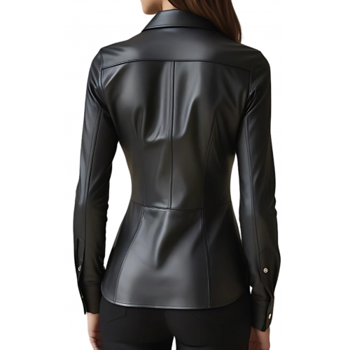 Chemise femme en cuir d'agneau noir modèle Orphéa