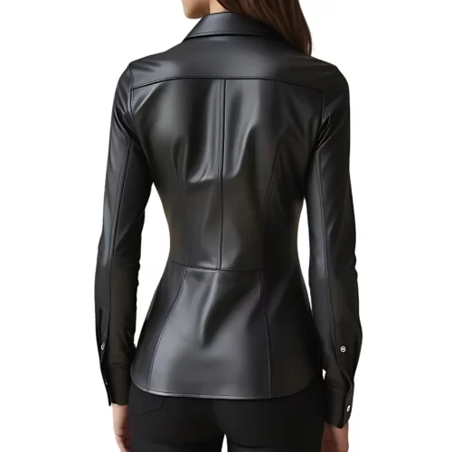 Chemise femme en cuir d'agneau noir modèle Orphéa