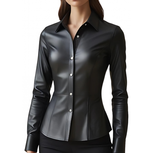 Chemise femme en cuir d'agneau noir modèle Orphéa