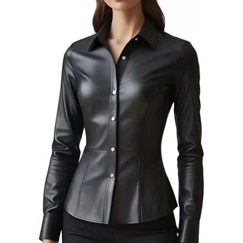 Chemise femme en cuir d'agneau noir modèle Orphéa