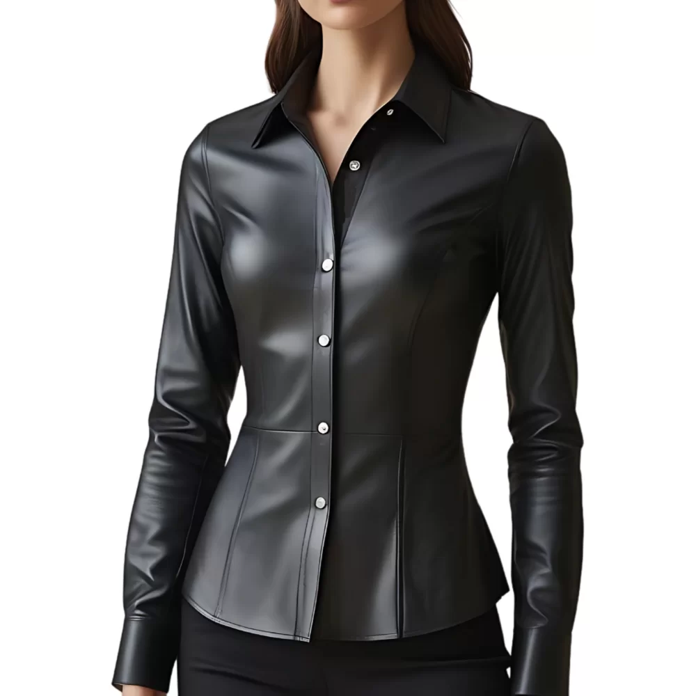 Chemise femme en cuir d'agneau noir modèle Orphéa