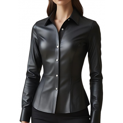 Chemise femme en cuir d'agneau noir modèle Orphéa