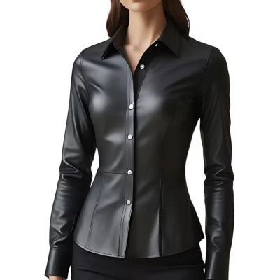Chemise femme en cuir d'agneau noir modèle Orphéa