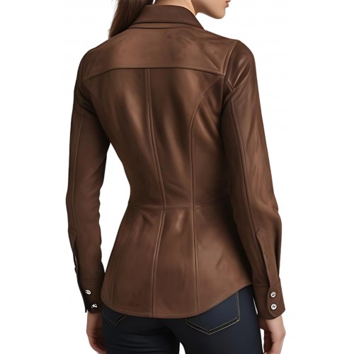 Chemise femme en peau d'agneau velours daim marron gold modèle Smirna