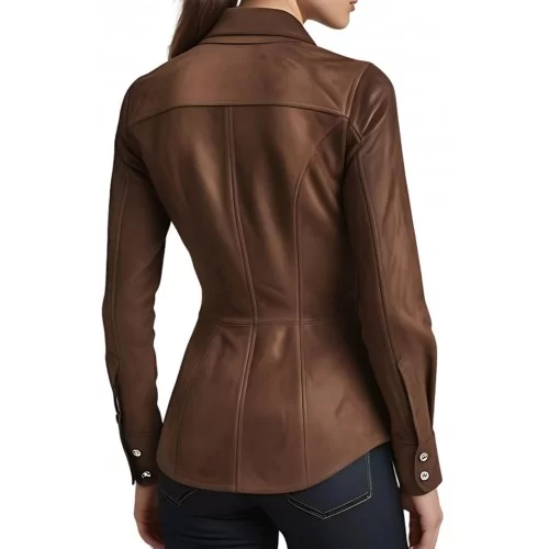 Chemise femme en peau d'agneau velours daim marron gold modèle Smirna