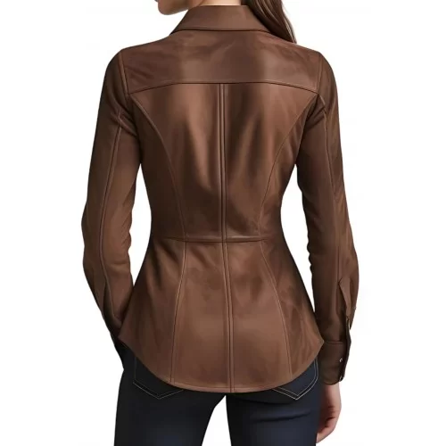 Chemise femme en peau d'agneau velours daim marron gold modèle Smirna