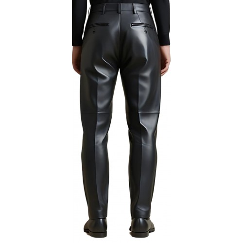 Pantalon à pinces homme en cuir d'agneau noir modèle Gilberto