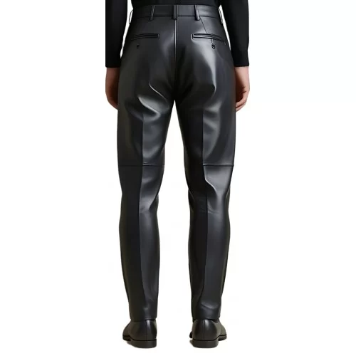 Pantalon à pinces homme en cuir d'agneau noir modèle Gilberto