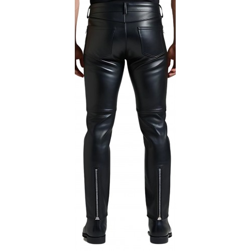 Pantalon jeans homme en cuir d'agneau noir multi zips modèle Gaspyre