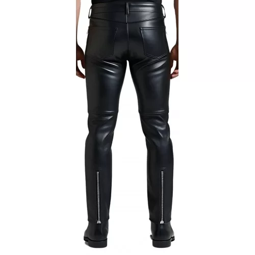 Pantalon jeans homme en cuir d'agneau noir multi zips modèle Gaspyre