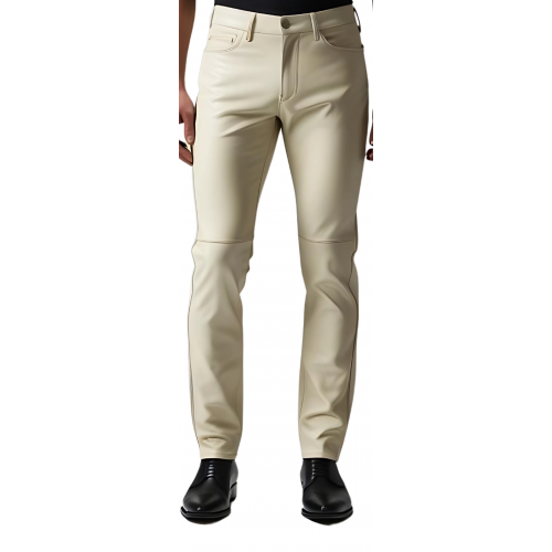 Pantalon jeans en cuir d'agneau blanc modèle Timéride
