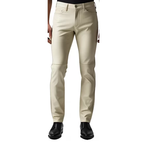 Pantalon jeans en cuir d'agneau blanc modèle Timéride