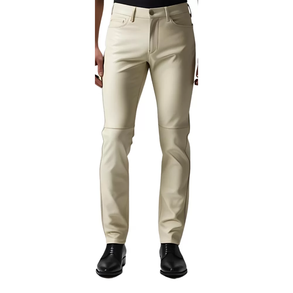 Pantalon jeans en cuir d'agneau blanc modèle Timéride