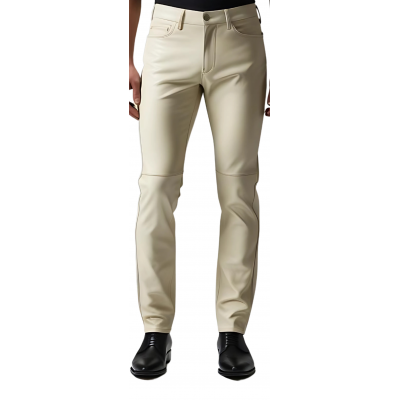 Pantalon jeans en cuir d'agneau blanc modèle Timéride