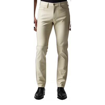 Pantalon jeans en cuir d'agneau blanc modèle Timéride