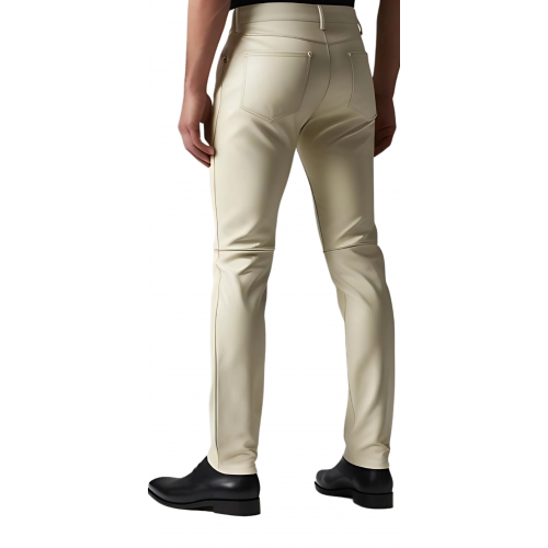 Pantalon jeans en cuir d'agneau blanc modèle Timéride
