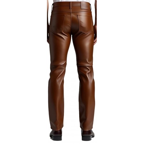 Pantalon jeans en cuir d'agneau marron modèle Circus