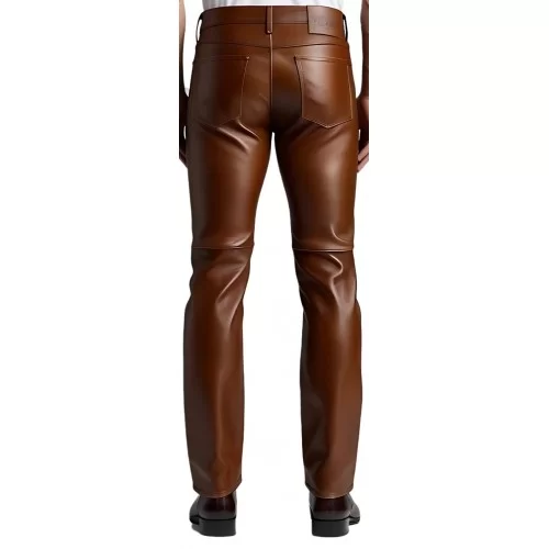 Pantalon jeans en cuir d'agneau marron modèle Circus