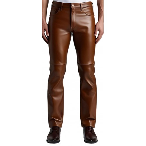 Pantalon jeans en cuir d'agneau marron modèle Circus