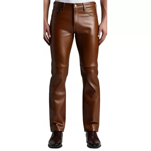 Pantalon jeans en cuir d'agneau marron modèle Circus