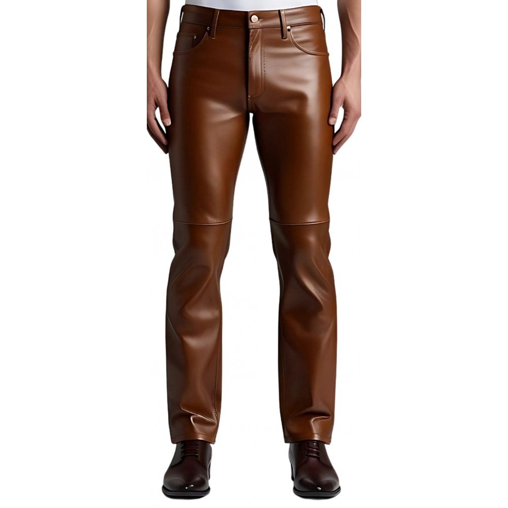 Pantalon jeans en cuir d'agneau marron modèle Circus