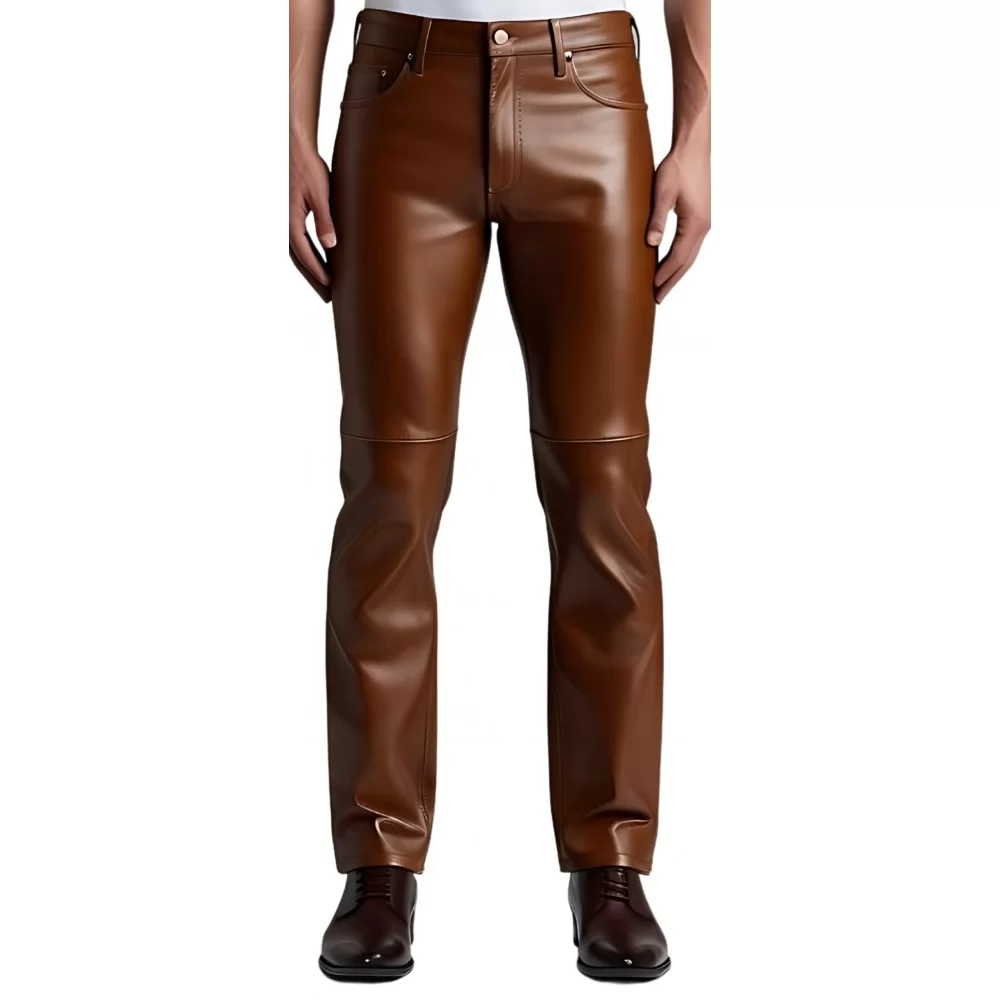 Pantalon jeans en cuir d'agneau marron modèle Circus
