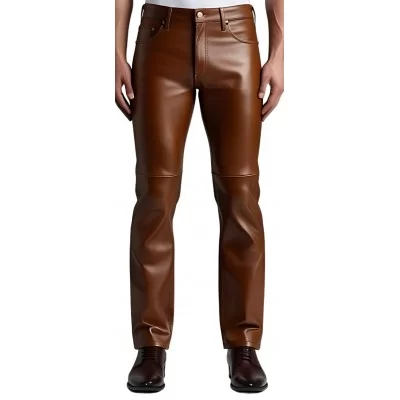 Pantalon jeans en cuir d'agneau marron modèle Circus