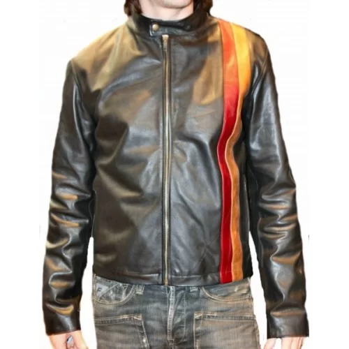 Blouson modèle Sotty en vachette plongée noir avec bandes