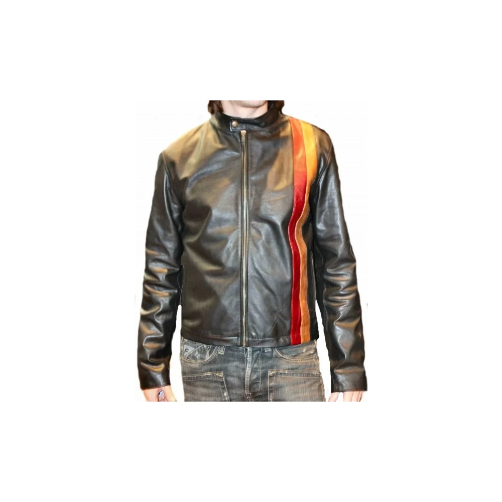 Blouson modèle Sotty en vachette plongée noir avec bandes