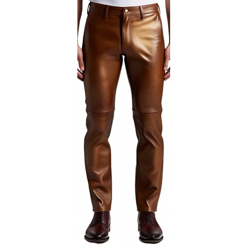 Pantalon jeans en cuir d'agneau marron modèle Circus
