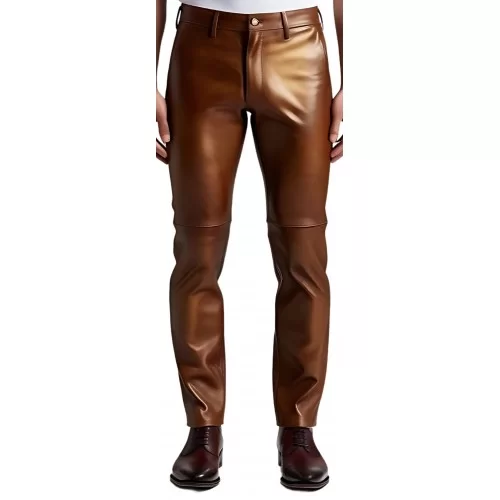 Pantalon jeans en cuir d'agneau marron modèle Circus