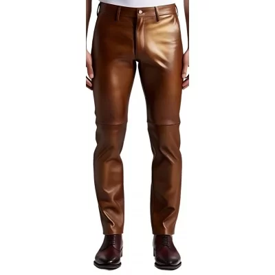 Pantalon jeans en cuir d'agneau marron modèle Circus