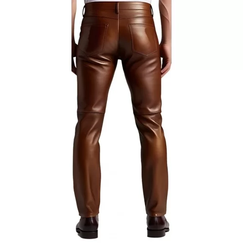 Pantalon jeans en cuir d'agneau marron modèle Circus