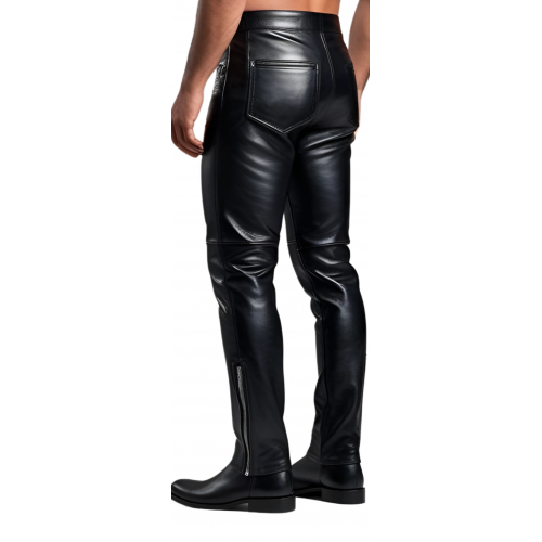 Pantalon homme cuir coupe motard en vachette noir multi zips modèle Bike