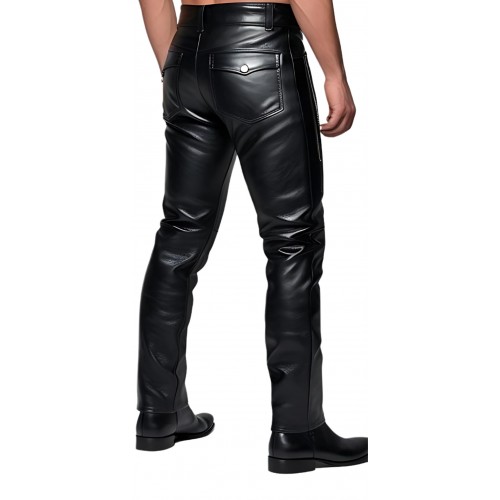 Pantalon homme cuir coupe motard en vachette noir multi zips modèle Bikyno