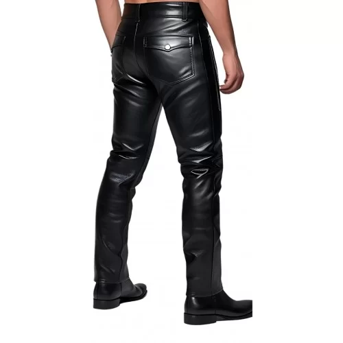 Pantalon homme cuir coupe motard en vachette noir multi zips modèle Bikyno