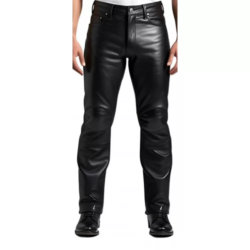 Pantalon homme cuir coupe motard en vachette noir modèle rockyno